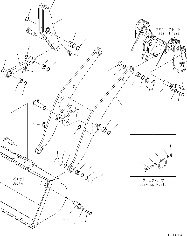 Схема запчастей Komatsu WA250PZ-6 - РУКОЯТЬ И BELL CRANK (ДЛЯ АВТОМАТИЧ. СМАЗ.)(№7-) РАБОЧЕЕ ОБОРУДОВАНИЕ