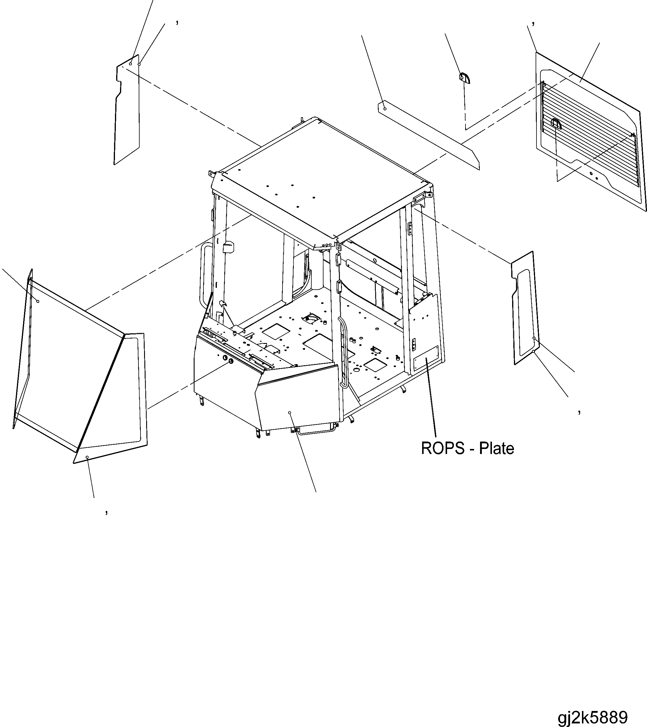 Схема запчастей Komatsu WA250PT-5 - КАБИНА ROPS (КУЗОВ И СТЕКЛА) (ROPS MODEL NO: 9-9-H) K OPERATORґS ОБСТАНОВКА И СИСТЕМА УПРАВЛЕНИЯ