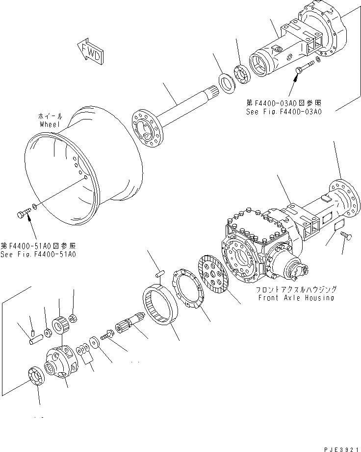 Схема запчастей Komatsu WA250PT-3 - ПЕРЕДНИЙ МОСТ (КОНЕЧНАЯ ПЕРЕДАЧА И КОЖУХ) СИЛОВАЯ ПЕРЕДАЧА
