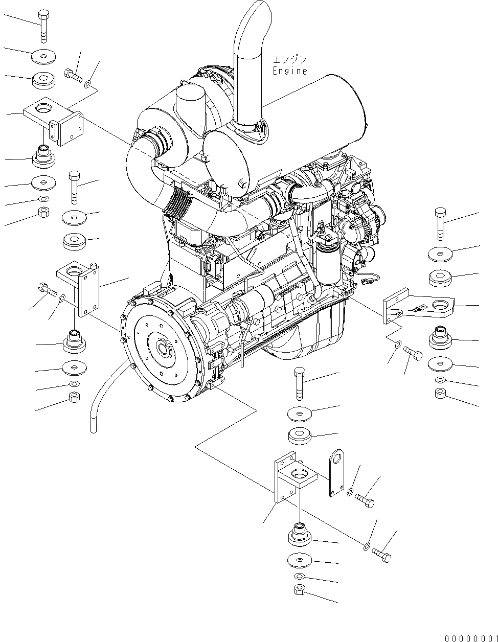 Схема запчастей Komatsu WA250PZ-5 - КРЕПЛЕНИЕ ДВИГАТЕЛЯ B КОМПОНЕНТЫ ДВИГАТЕЛЯ