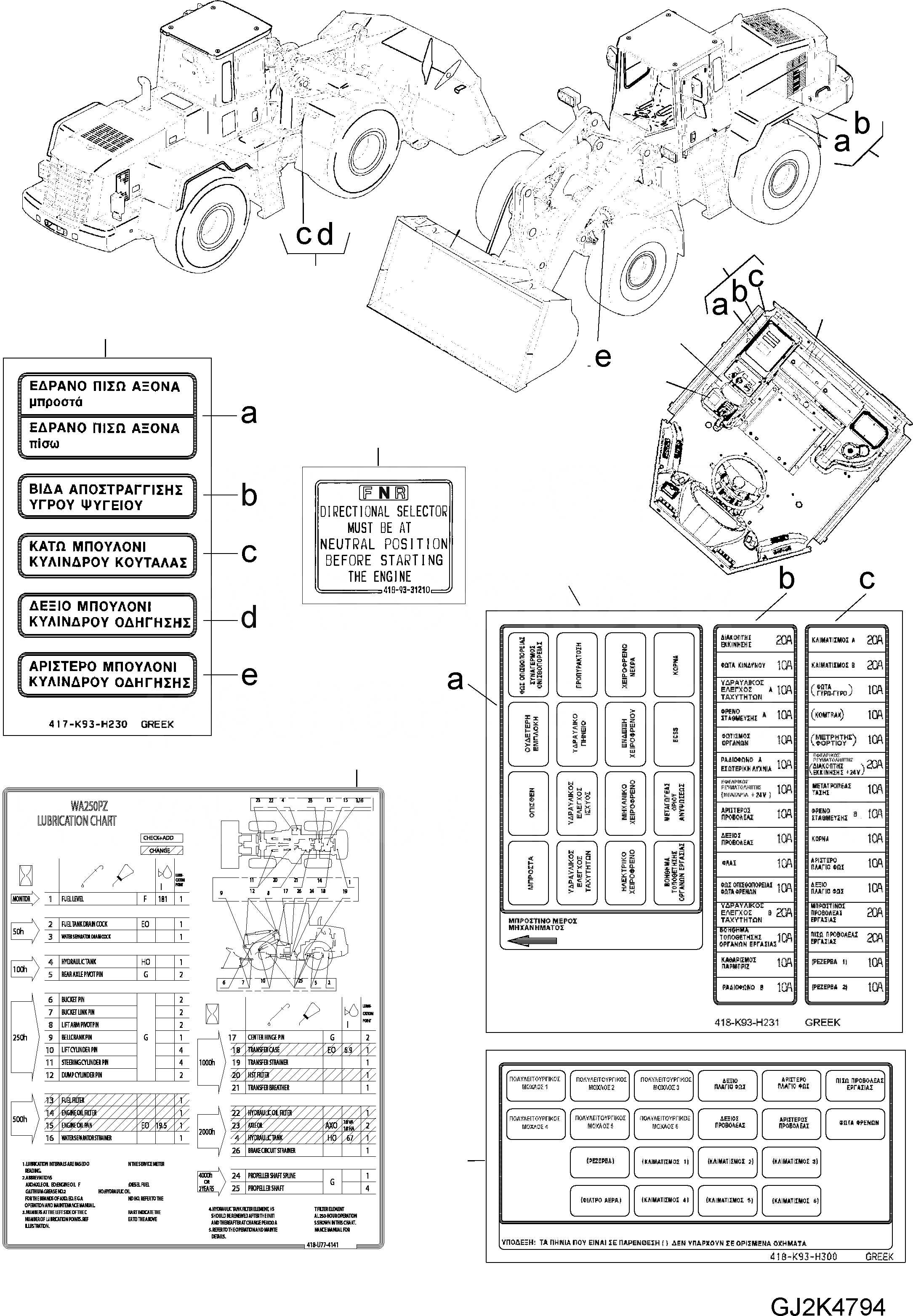 Схема запчастей Komatsu WA250PZ-5 - ТАБЛИЧКИS (/) (GREEK) U МАРКИРОВКА