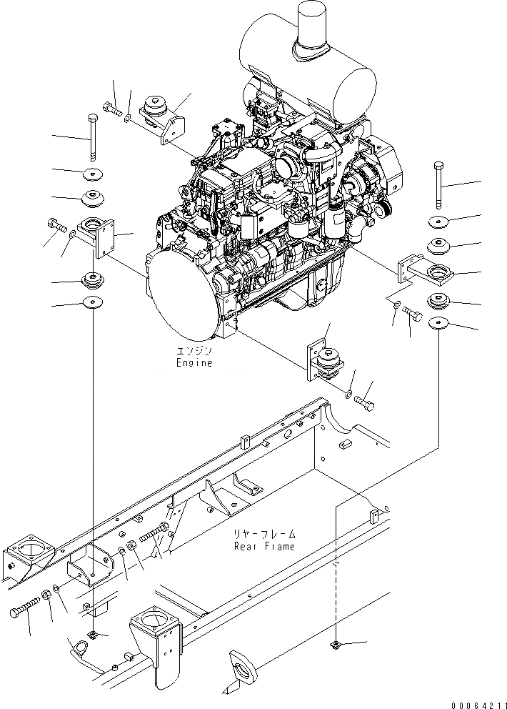 Схема запчастей Komatsu WA250PZ-6 - КРЕПЛЕНИЕ ДВИГАТЕЛЯ B КОМПОНЕНТЫ ДВИГАТЕЛЯ