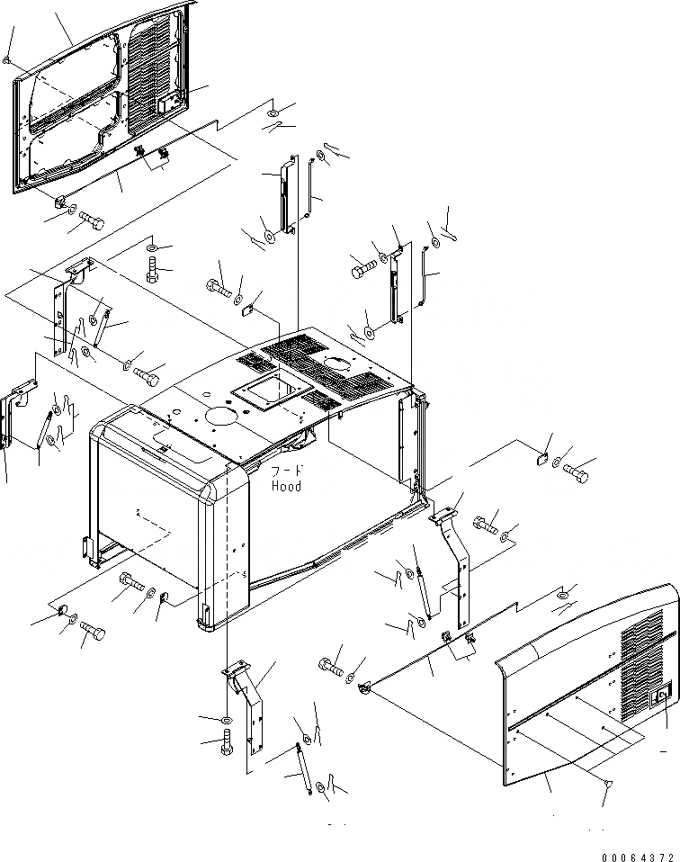 Схема запчастей Komatsu WA250PZ-6 - КАПОТ (ДВЕРЬ) M ЧАСТИ КОРПУСА
