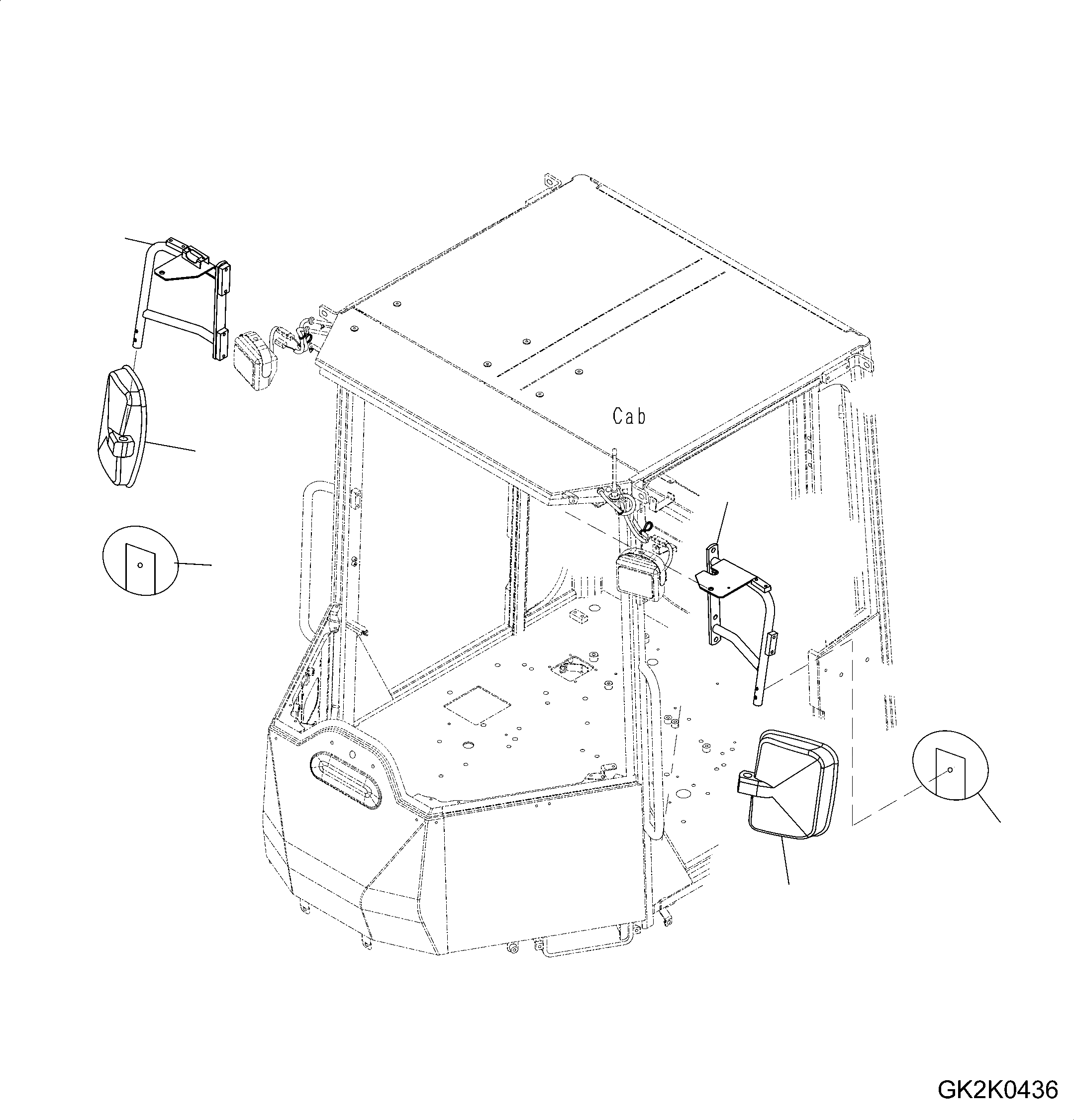 Схема запчастей Komatsu WA250PZ-6 - ЗЕРКАЛА(ДОПОЛН. CONVEX MIRROR) M ЧАСТИ КОРПУСА