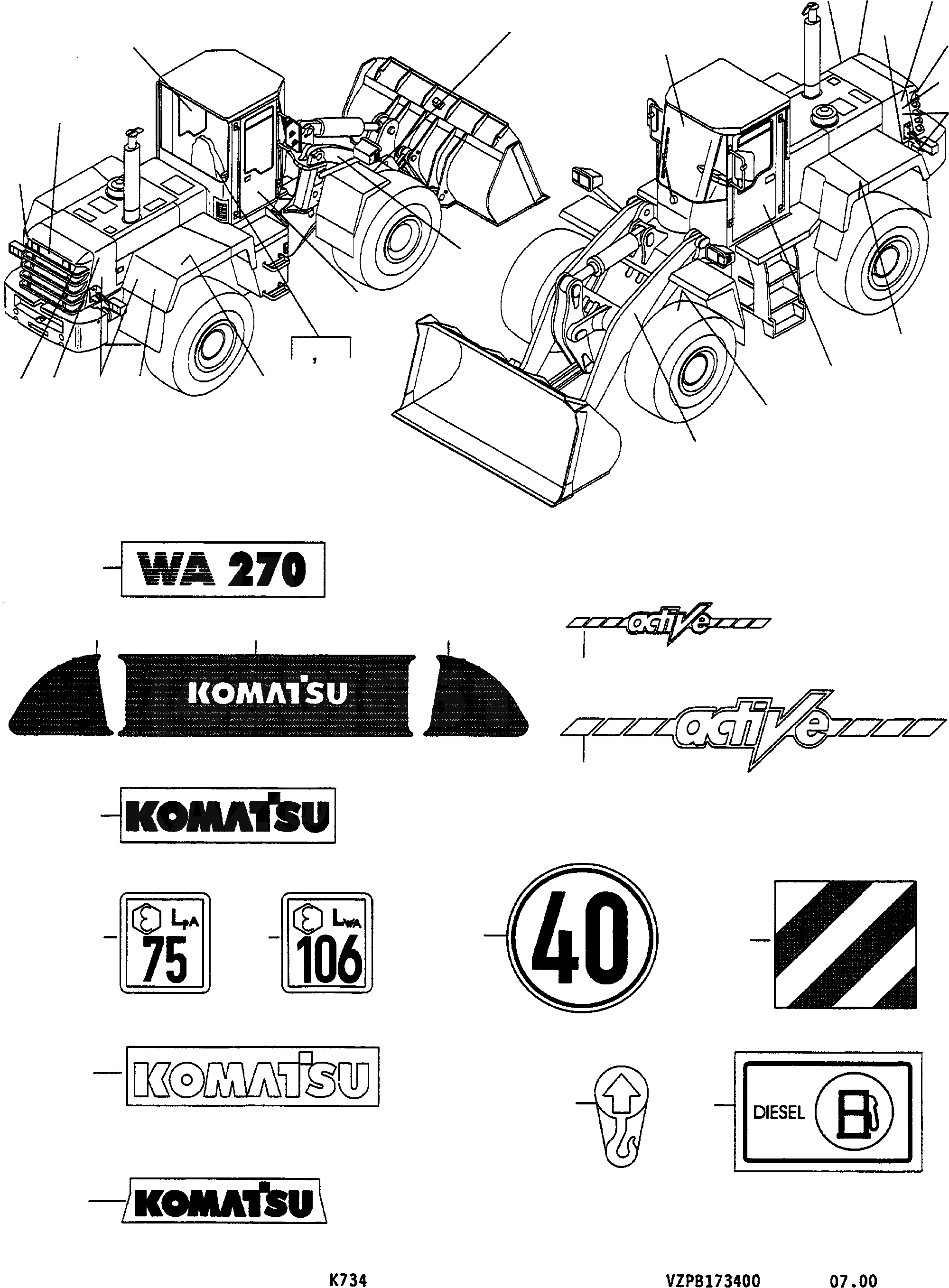 Схема запчастей Komatsu WA270-3 active - БУКВЕНН. ИНСТРУМЕНТ, АКСЕССУАРЫ, БУКВЕНН.