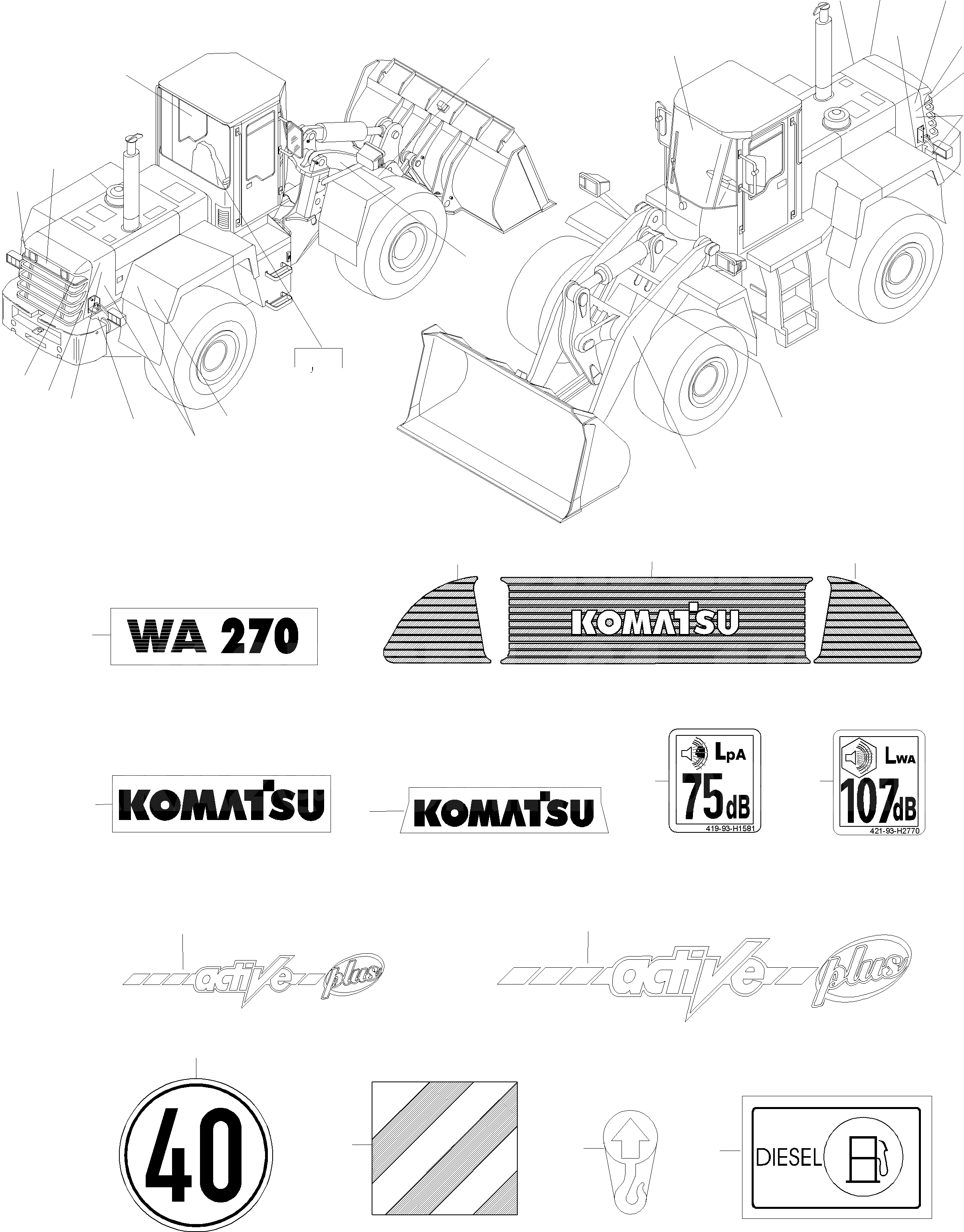 Схема запчастей Komatsu WA270-3 active - БУКВЕНН. ИНСТРУМЕНТ, АКСЕССУАРЫ, БУКВЕНН.