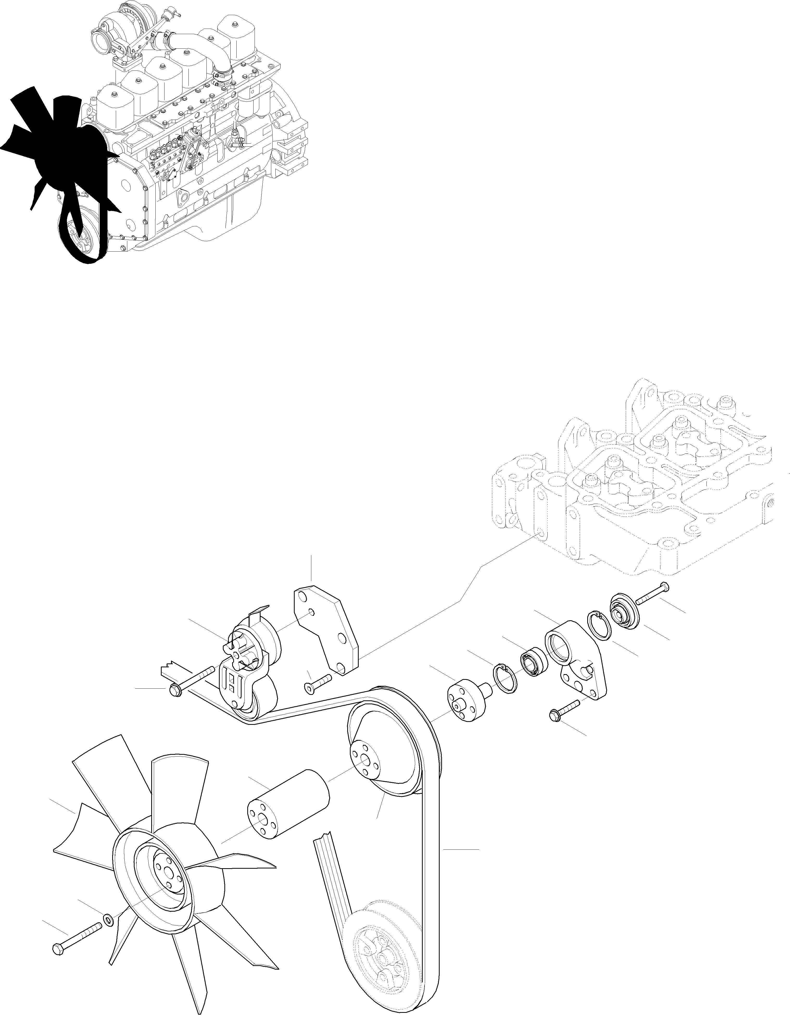 Схема запчастей Komatsu WA270PT-3 active - ВЕНТИЛЯТОР, НАТЯЖИТЕЛЬ РЕМНЯ ДВИГАТЕЛЬ, КРЕПЛЕНИЕ ДВИГАТЕЛЯ