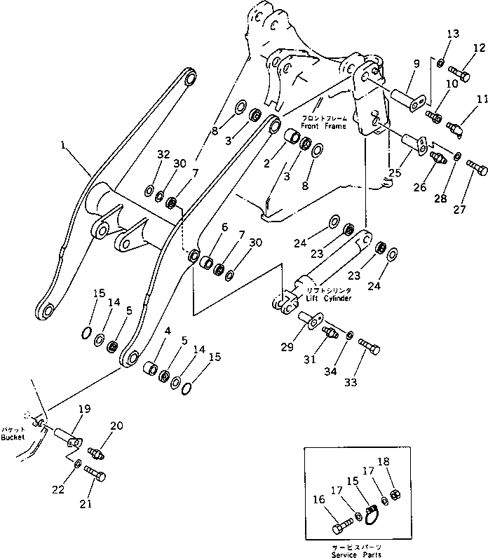 Схема запчастей Komatsu WA300-1 - РУКОЯТЬ(№-) РАБОЧЕЕ ОБОРУДОВАНИЕ