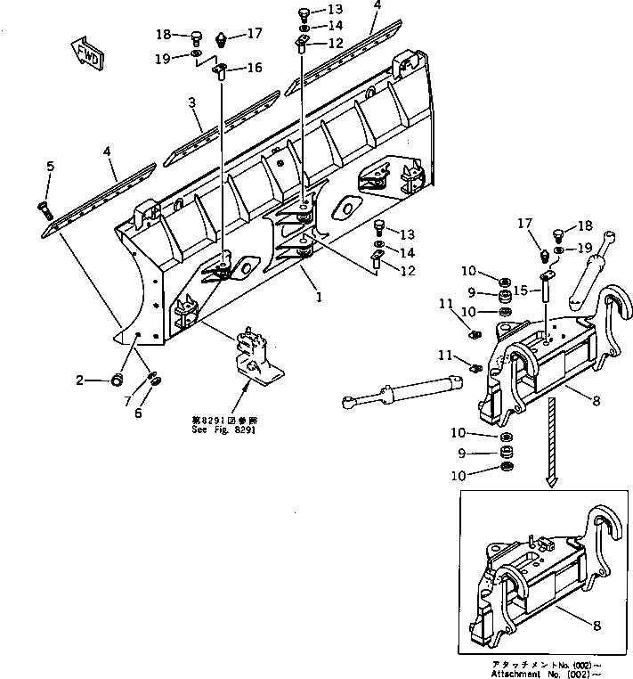 Схема запчастей Komatsu WA300-1 - PITCH И ANGLE SNOW PНИЗ. ОТВАЛ И НЕСУЩИЙ ЭЛЕМЕНТ (С ГИДРАВЛ СОЕДИНИТ. УСТР-ВО) СПЕЦ. APPLICATION ЧАСТИ