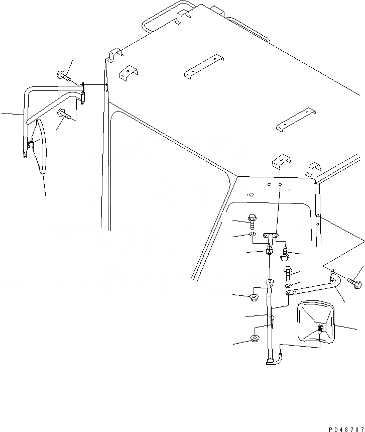 Схема запчастей Komatsu WA300-3A-XW - ЗЕРКАЛА ЗАДН. ВИДА(С КАБИНОЙ ДЛЯ 2 ЧЕЛ.)(№-) РАМА И ЧАСТИ КОРПУСА