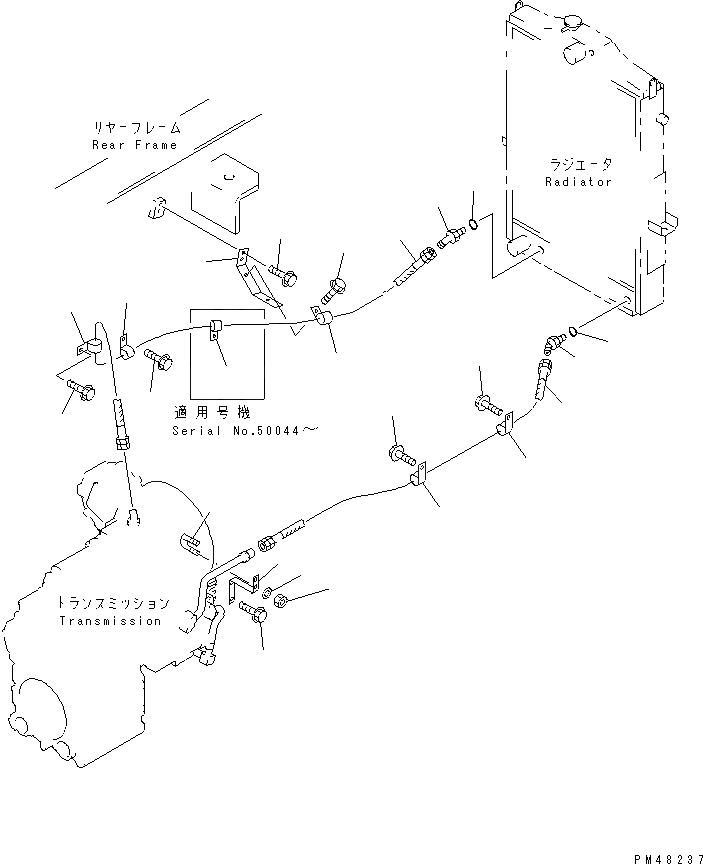 Схема запчастей Komatsu WA300-3A-X - ГИДРОЛИНИЯ ТРАНСМИССИИ (МАСЛООХЛАДИТЕЛЬ ЛИНИЯ)(№-) ТРАНСМИССИЯ