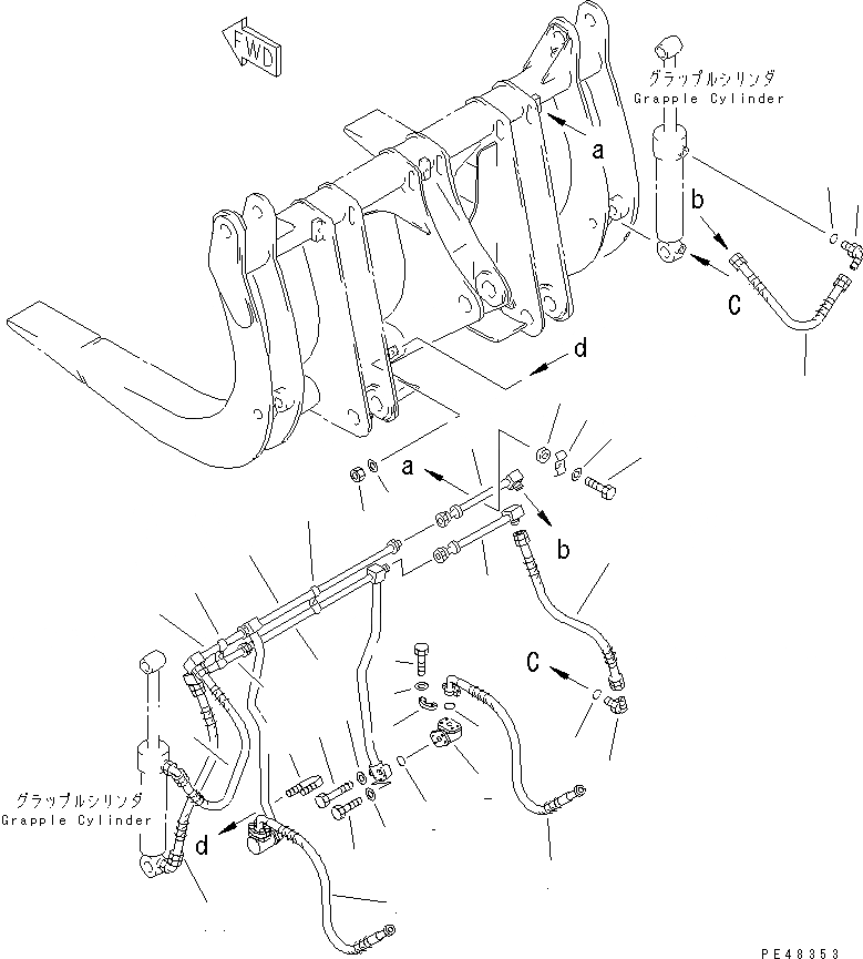 Схема запчастей Komatsu WA300-3A-X - ЗАХВАТ ДЛЯ БРЕВЕН (/) (ГИДРОЛИНИЯ)(№-) РАБОЧЕЕ ОБОРУДОВАНИЕ