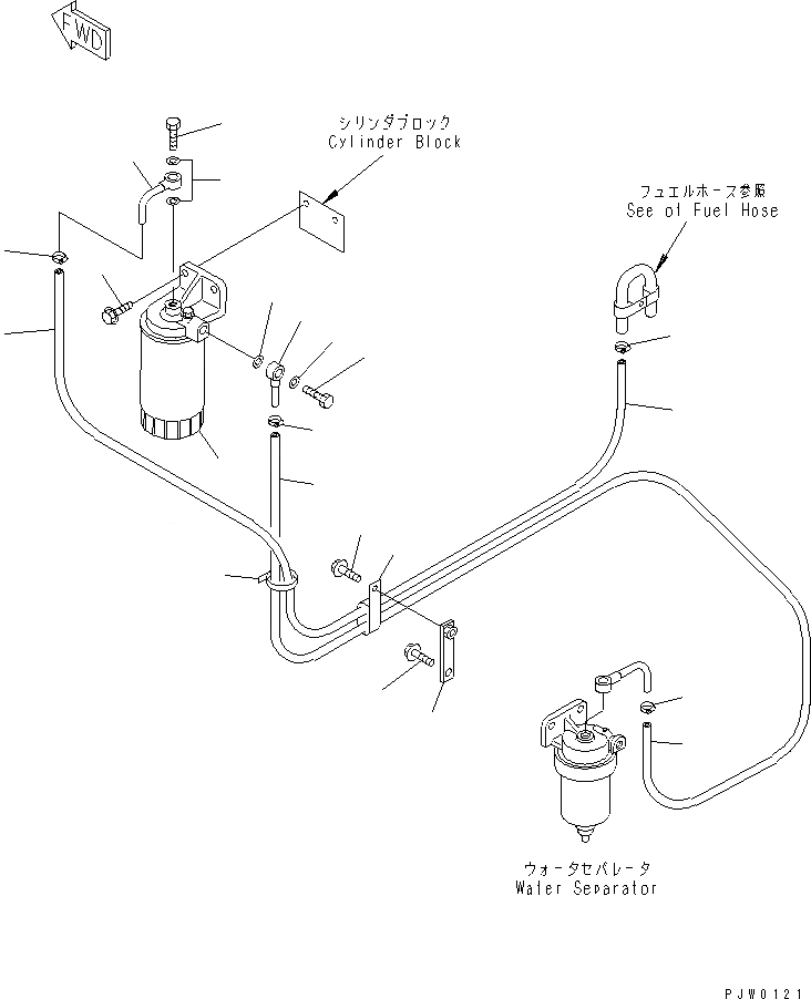 Схема запчастей Komatsu WA320-3 - ТОПЛИВН. ЛИНИЯ (ТОПЛИВН. ФИЛЬТР. И ТРУБЫ) (С ВОДООТДЕЛИТЕЛЕМ И   ТОПЛИВН. ФИЛЬТР.) ТОПЛИВН. БАК. AND КОМПОНЕНТЫ