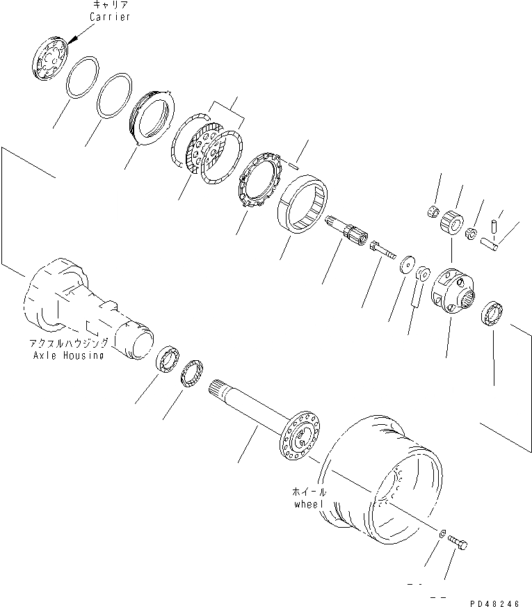 Схема запчастей Komatsu WA320-3 - ЗАДНИЕ ТОРМОЗА И КОНЕЧНАЯ ПЕРЕДАЧА(№-) ВЕДУЩ. ВАЛ¤ ДИФФЕРЕНЦ. И КОЛЕСА