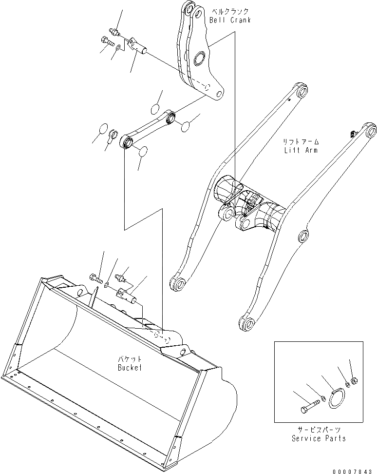 Схема запчастей Komatsu WA320-5 - РУКОЯТЬ И BELL CRANK (ЭЛЕМЕНТЫ КРЕПЛЕНИЯ)(№-) РАБОЧЕЕ ОБОРУДОВАНИЕ