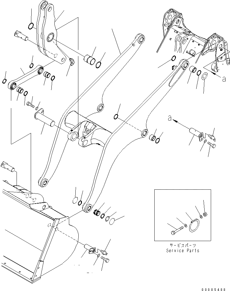 Схема запчастей Komatsu WA320-6 - РУКОЯТЬ И BELL CRANK (ДЛЯ ВЫСОК. ПОДЪЕМА РУКОЯТЬ)(№7-) РАБОЧЕЕ ОБОРУДОВАНИЕ