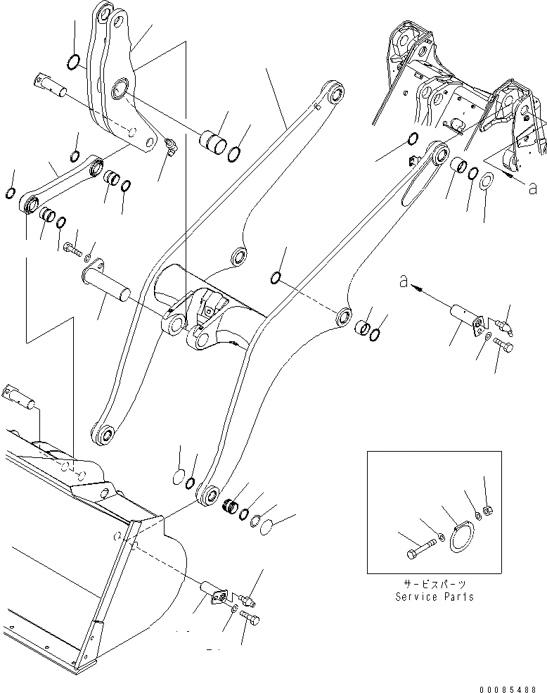 Схема запчастей Komatsu WA320-6 - РУКОЯТЬ И BELL CRANK (ДЛЯ ВЫСОК. ПОДЪЕМА РУКОЯТЬ)(№7-) РАБОЧЕЕ ОБОРУДОВАНИЕ