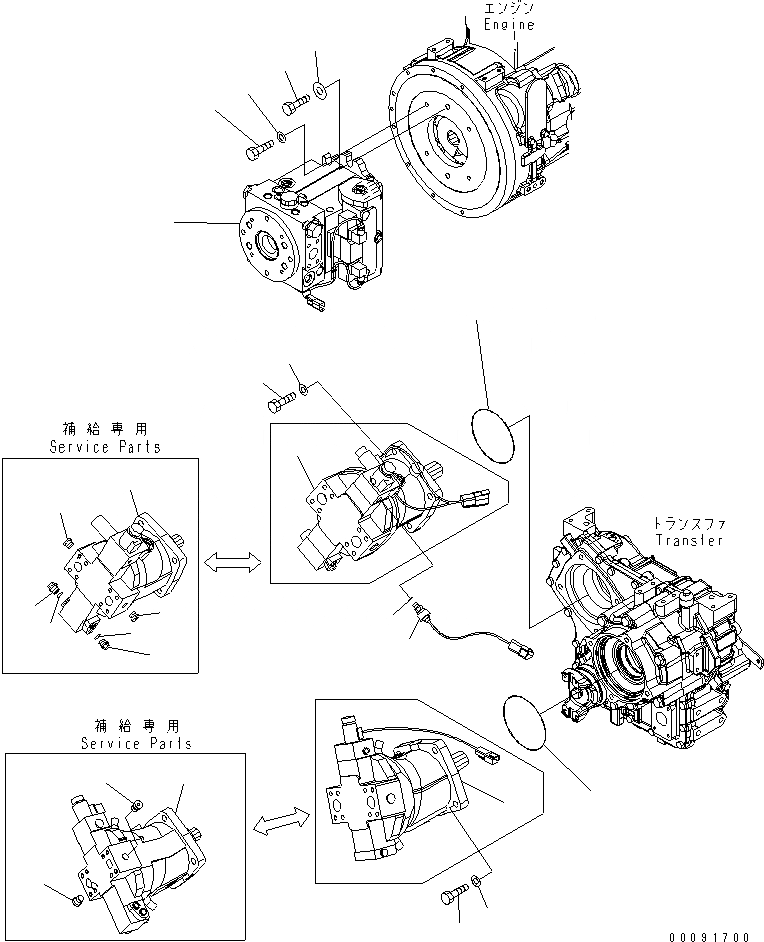 Схема запчастей Komatsu WA320-5 - HYDROSTATIC ТРАНСМИССИЯ (HST) (НАСОС И МОТОР) (КРЕПЛЕНИЕ) F POWER TRANSMITTING СИСТЕМА