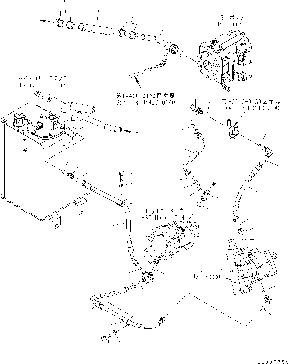 Схема запчастей Komatsu WA320-5 - HST МАСЛ. ЛИНИЯ (НАГНЕТАЮЩ. ЛИНИЯ) F POWER TRANSMITTING СИСТЕМА