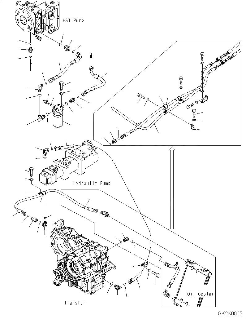 Схема запчастей Komatsu WA320-5 - HST МАСЛ. ЛИНИЯ (ФИЛЬТР. И ПЕРЕДАЧА ЛИНИЯ) F POWER TRANSMITTING СИСТЕМА
