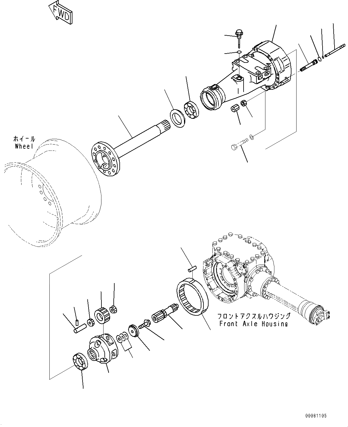 Схема запчастей Komatsu WA320-5 - ПЕРЕДНИЙ МОСТ (КОНЕЧНАЯ ПЕРЕДАЧА И КОЖУХ) (LHS) F POWER TRANSMITTING СИСТЕМА