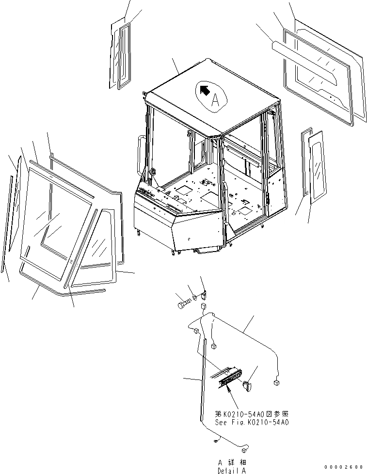 Схема запчастей Komatsu WA320L-5 - КАБИНА ROPS (КУЗОВ¤ СТЕКЛА) КАБИНА ОПЕРАТОРА И СИСТЕМА УПРАВЛЕНИЯ