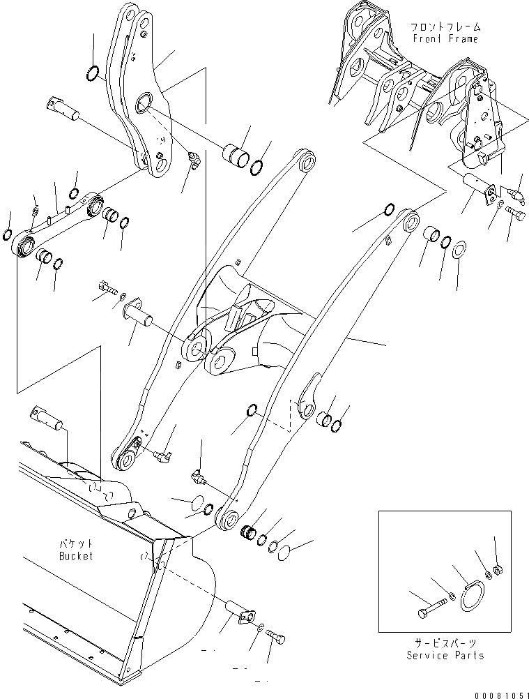 Схема запчастей Komatsu WA320PZ-6 - РУКОЯТЬ И BELL CRANK (ДЛЯ АВТОМАТИЧ. СМАЗ.)(№7-) РАБОЧЕЕ ОБОРУДОВАНИЕ