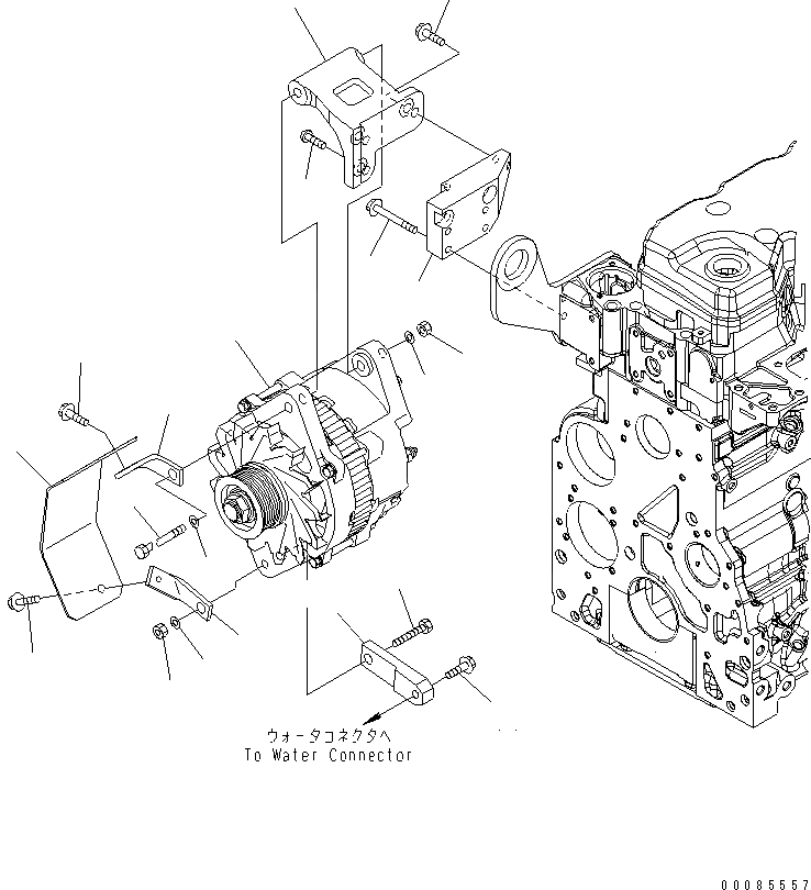 Схема запчастей Komatsu WA320PZ-6 - КРЕПЛЕНИЕ ГЕНЕРАТОРА (ДЛЯ ГЕНЕРАТОРА 90А) (ESN 979-) AA ДВИГАТЕЛЬ