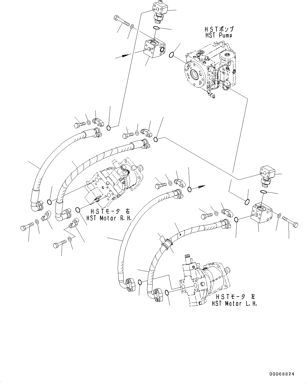 Схема запчастей Komatsu WA320PZ-6 - HYDROSTATIC ТРАНСМИССИЯ (HST) (МАСЛОПРОВОДЯЩАЯ ЛИНИЯ) (ОСНОВН. ТРУБЫ) F ТРАНСМИССИЯ