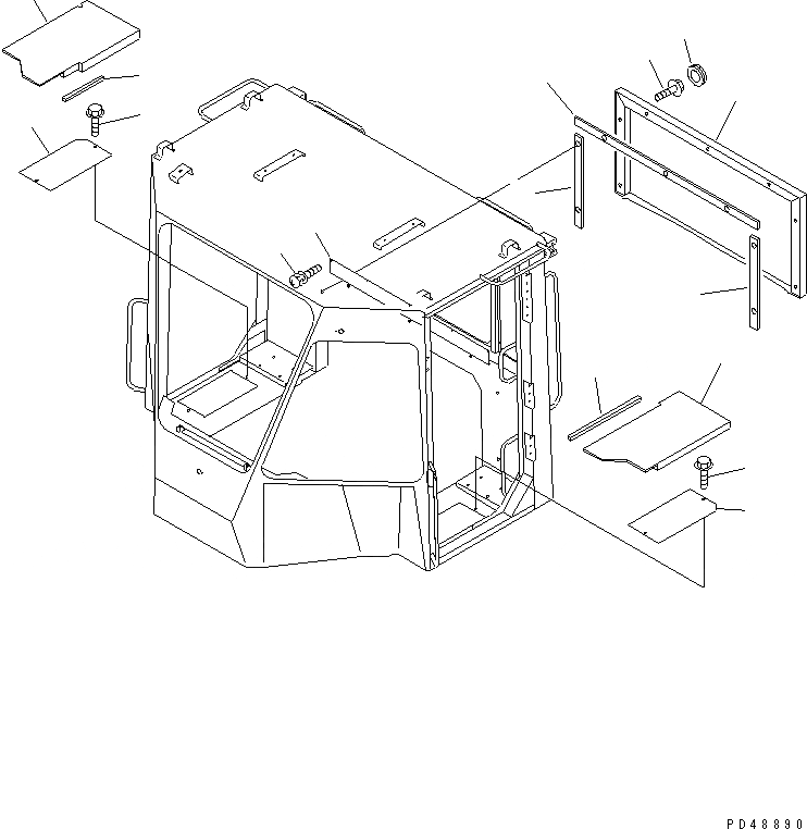 Схема запчастей Komatsu WA350-3A-SW - КАБИНА ДЛЯ 2 ЧЕЛ. КОМПОНЕНТЫ (/) ( ПОКРЫТИЕ ПОЛАAND ЗАДН. КРЫШКА)(№-) РАМА И ЧАСТИ КОРПУСА
