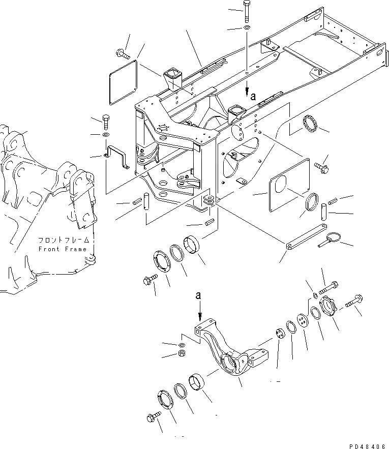 Схема запчастей Komatsu WA350-3-X - ЗАДН. РАМА (С ECSS)(№-) РАМА И ЧАСТИ КОРПУСА