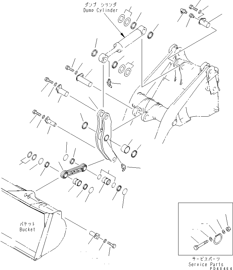 Схема запчастей Komatsu WA350-3-X - КОЛЕНЧАТЫЙ РЫЧАГ (С АВТОМАТИЧ. СМАЗКОЙ СИСТЕМА)(№-) РАБОЧЕЕ ОБОРУДОВАНИЕ