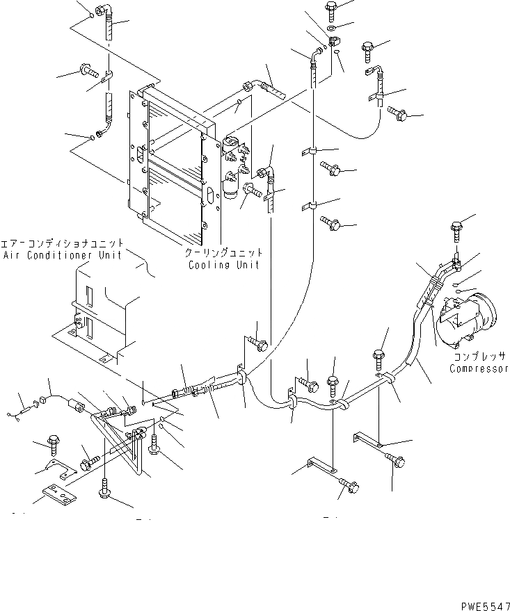 Схема запчастей Komatsu WA350-3A - КРЕПЛЕНИЕ И ПАТРУБКИ КОНДИЦИОНЕРА (ЛИНИЯ КОМПРЕССОРА) КАБИНА ОПЕРАТОРА И СИСТЕМА УПРАВЛЕНИЯ