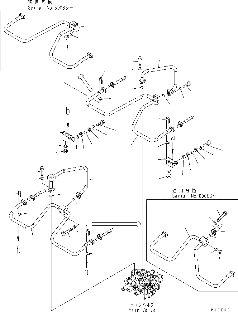 Схема запчастей Komatsu WA380-5-SN - ГИДРОЛИНИЯ (ЛИНИЯ ГИДРОЦИЛИНДРА ПОДЪЕМА) (С 3-Х СЕКЦИОНН. КЛАПАН) ГИДРАВЛИКА