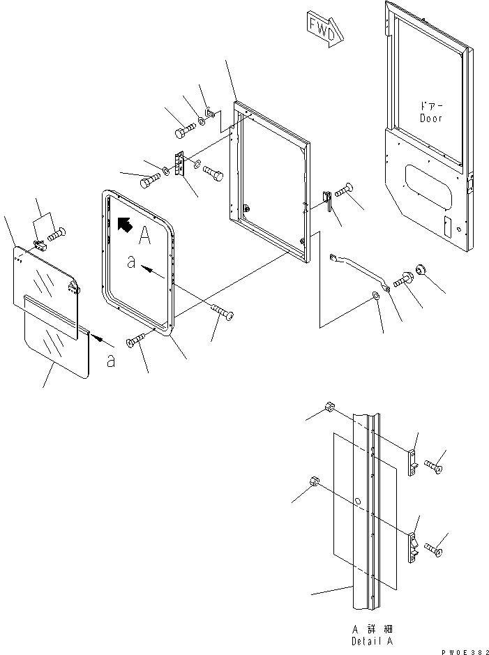 Схема запчастей Komatsu WA380-5-SN - КАБИНА ДЛЯ 2 ЧЕЛ. (ДВЕРЬ ПРАВ.¤ ОКНА) КАБИНА ОПЕРАТОРА И СИСТЕМА УПРАВЛЕНИЯ