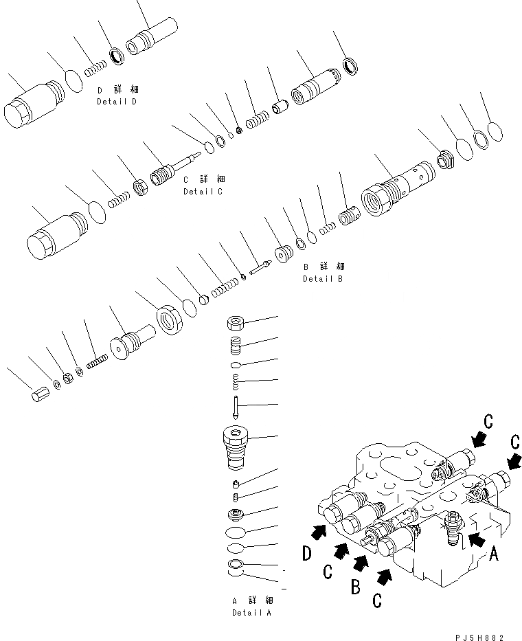Схема запчастей Komatsu WA380-5-SN - УПРАВЛЯЮЩ. КЛАПАН (3-Х СЕКЦИОНН.) (/) ОСНОВН. КОМПОНЕНТЫ И РЕМКОМПЛЕКТЫ