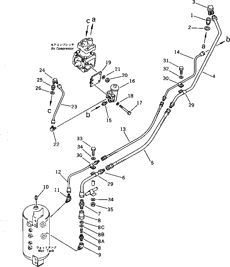 Схема запчастей Komatsu WA380-1 - ВОЗДУХОВОД (КОМПРЕССОР - WET БАК)(№-9999) ВЕДУЩ. ВАЛ¤ ДИФФЕРЕНЦ. И КОЛЕСА