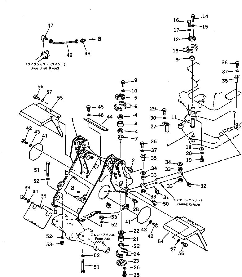 Схема запчастей Komatsu WA380-1 - ПЕРЕДН. РАМА(№-9999) РАМА И ЧАСТИ КОРПУСА