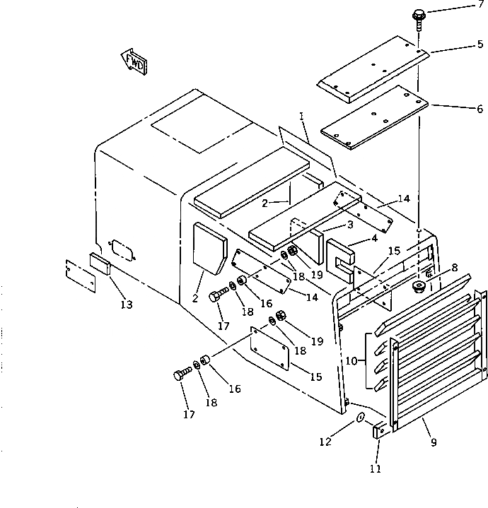 Схема запчастей Komatsu WA380-1 - NOISE ABATEMENT ЧАСТИ (/)(№-) РАМА И ЧАСТИ КОРПУСА