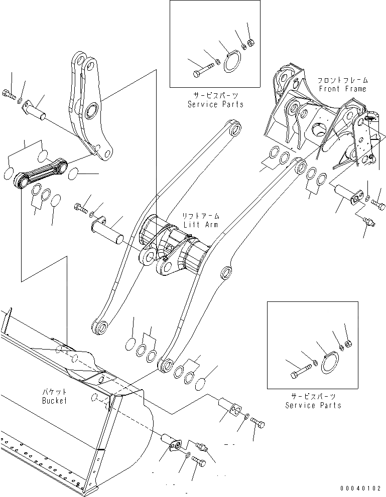 Схема запчастей Komatsu WA380-6 - РУКОЯТЬ И BELL CRANK (ЭЛЕМЕНТЫ КРЕПЛЕНИЯ)(№-) РАБОЧЕЕ ОБОРУДОВАНИЕ