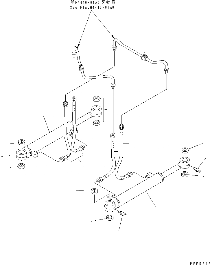 Схема запчастей Komatsu WA380-3 - ЦИЛИНДР РУЛЕВ. УПР-Я (ПАТРУБКИ ЦИЛИНДРА РУЛЕВ. УПРАВЛ-Я) ОСНОВНАЯ РАМА И ЕЕ ЧАСТИ