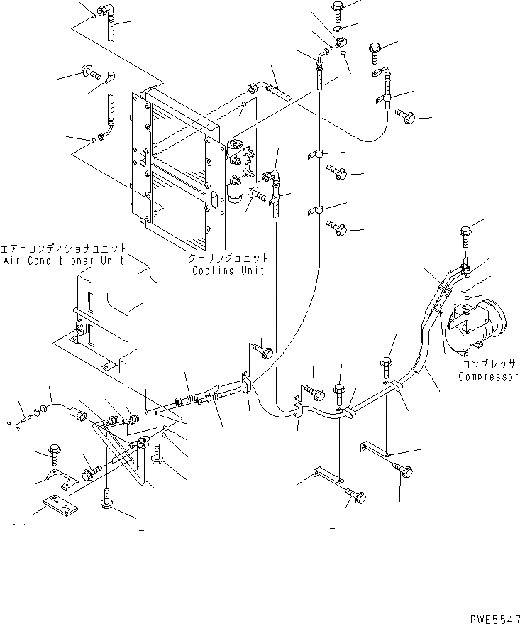 Схема запчастей Komatsu WA380-3 - КРЕПЛЕНИЕ И ПАТРУБКИ КОНДИЦИОНЕРА (ЛИНИЯ КОМПРЕССОРА) КАБИНА ОПЕРАТОРА И СИСТЕМА УПРАВЛЕНИЯ