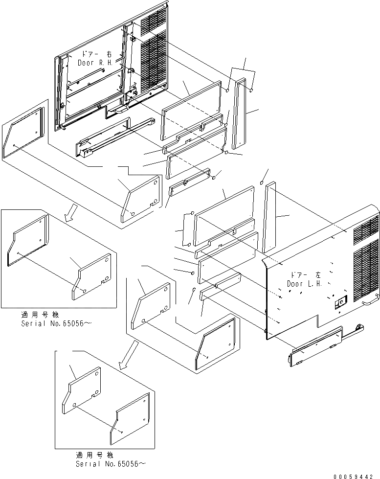 Схема запчастей Komatsu WA380-6 - КАПОТ (ЩИТКИ) (ДЛЯ КРОМЕ ЯПОН.)(№-) ЧАСТИ КОРПУСА