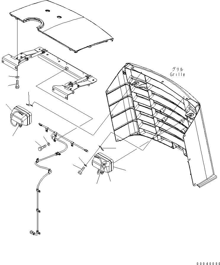 Схема запчастей Komatsu WA380-6 - КАПОТ (ОСВЕЩЕНИЕ И РЕШЕТКА ЭЛЕМЕНТЫ КРЕПЛЕНИЯ)(№-) ЧАСТИ КОРПУСА