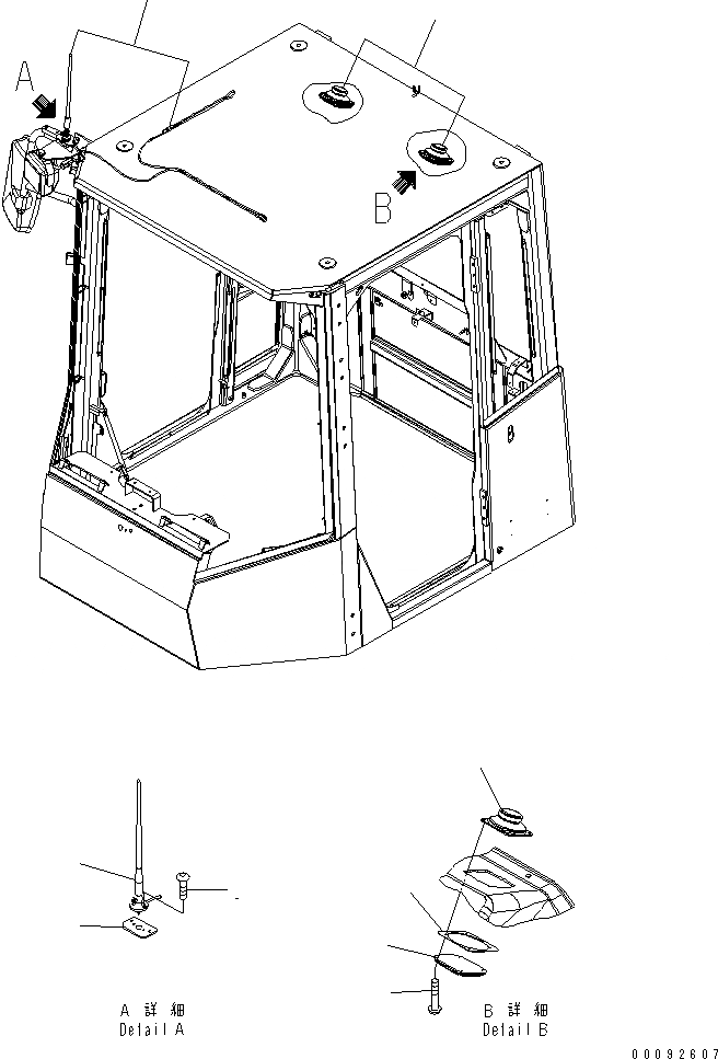 Схема запчастей Komatsu WA380-5 - КАБИНА ROPS (АНТЕННА И ГРОМКОГОВОРИТ.) (ЗЕРКАЛАСТОЙКА КРЕПЛЕНИЕ АНТЕННА) КАБИНА ОПЕРАТОРА И СИСТЕМА УПРАВЛЕНИЯ