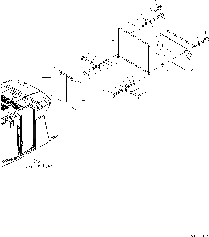 Схема запчастей Komatsu WA380-5 - КАПОТ (ДЕФЛЕКТОР) ЧАСТИ КОРПУСА