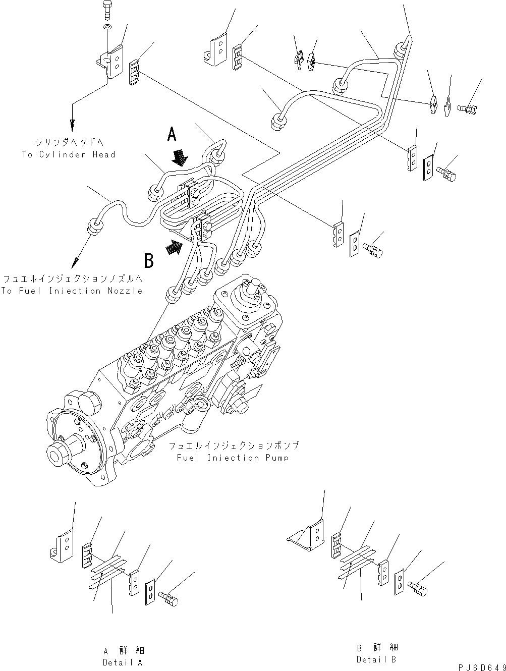 Схема запчастей Komatsu WA380-5 - ТОПЛИВН. ТРУБКИ ВПРЫСКА(№8-) AA ДВИГАТЕЛЬ