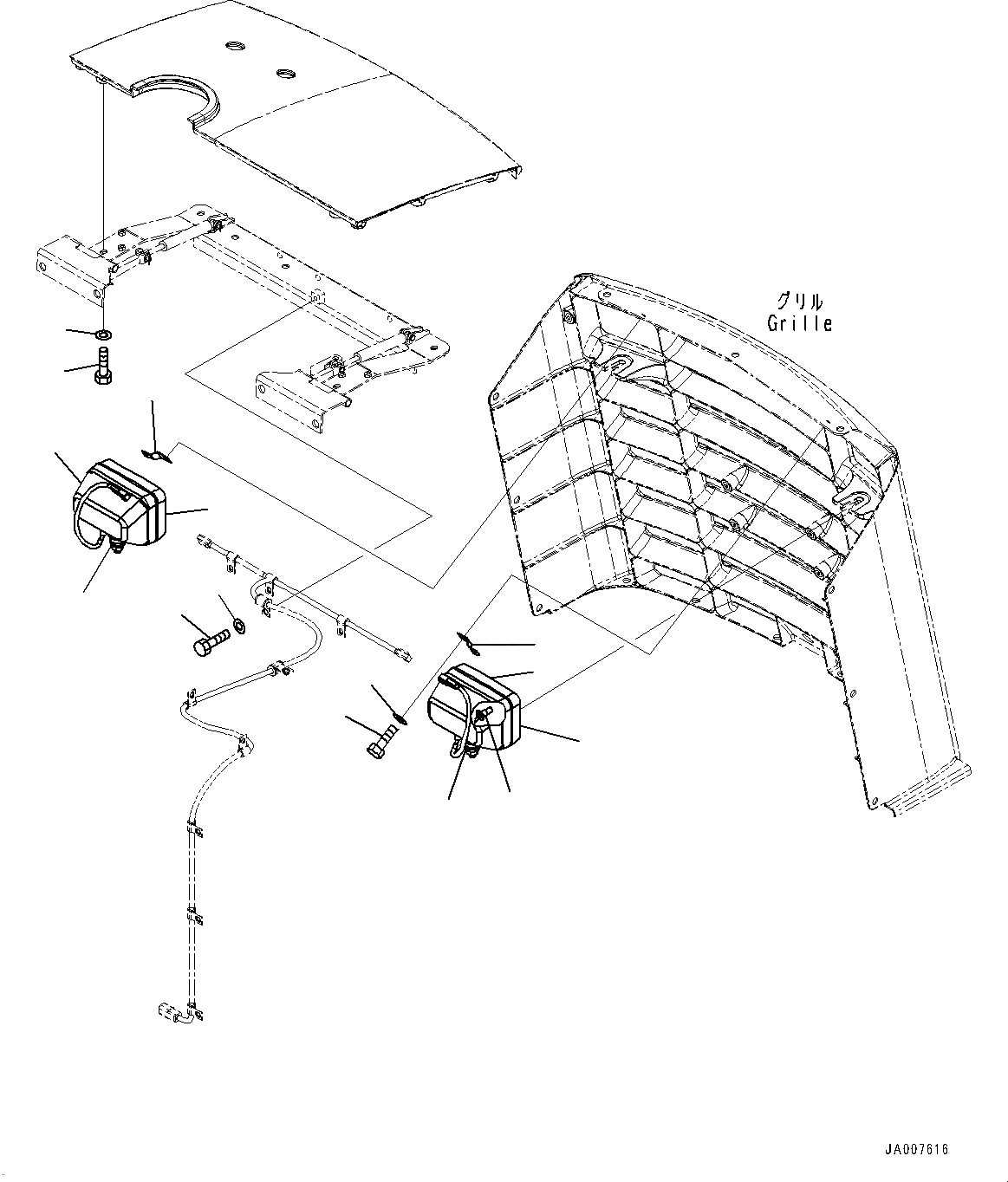 Схема запчастей Komatsu WA380-6 - КАПОТ (ОСВЕЩЕНИЕ И РЕШЕТКА ЭЛЕМЕНТЫ КРЕПЛЕНИЯ) M ЧАСТИ КОРПУСА