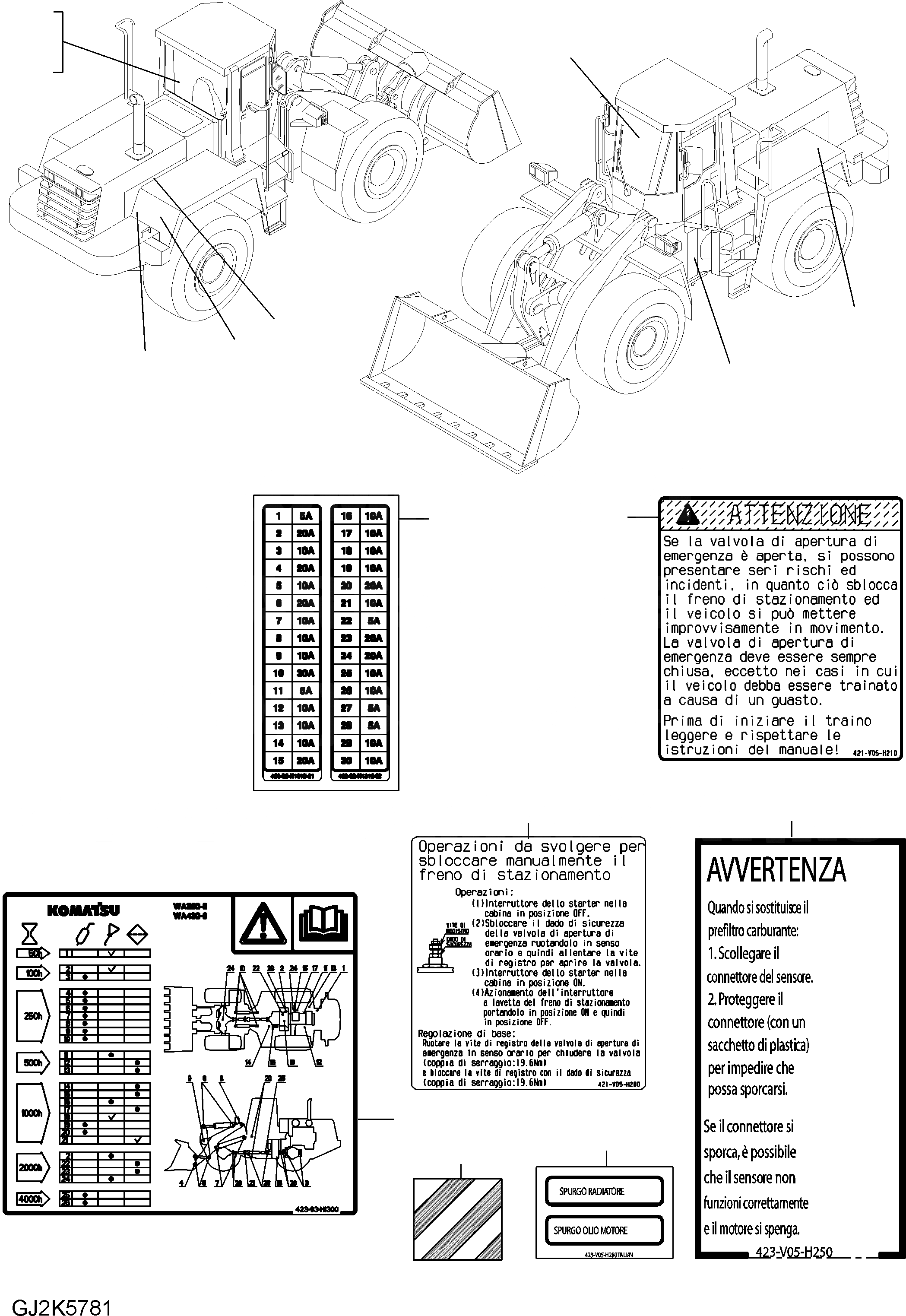 Схема запчастей Komatsu WA380-6 - ТАБЛИЧКИ (ИТАЛИЯ) U МАРКИРОВКА