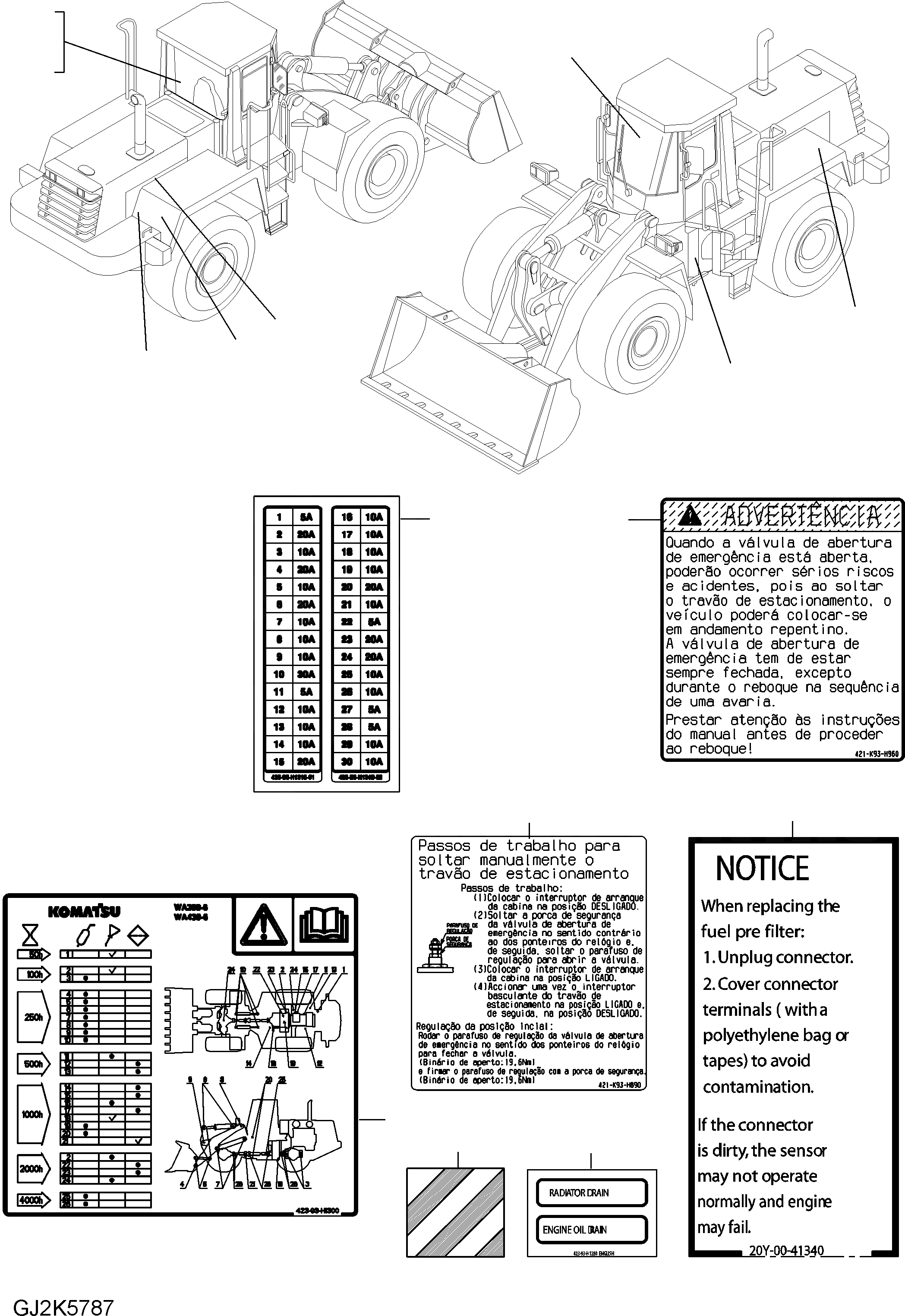 Схема запчастей Komatsu WA380-6 - ТАБЛИЧКИ (ПОРТУГАЛ.) U МАРКИРОВКА